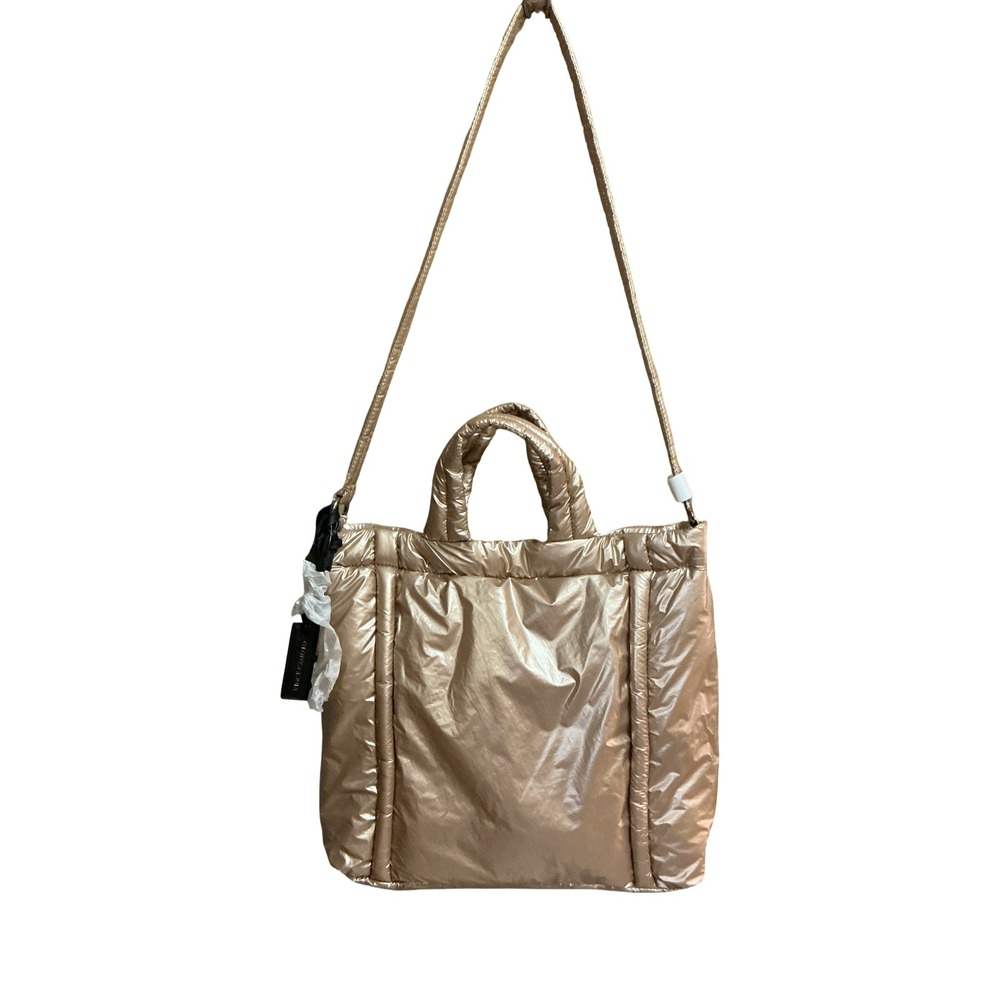 Vince Camuto Metallic Champagne Gold Puffer Tote Crossbody Bag Quilted NEW